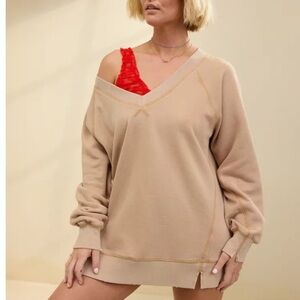 Aerie Downtime Textured V-Neck Sweatshirt Small